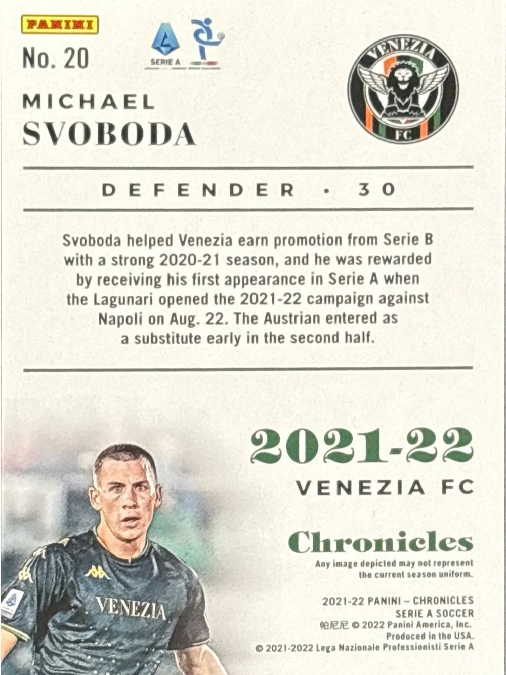 Panini Venezia FC Michael Svoboda Soccer Trading Card